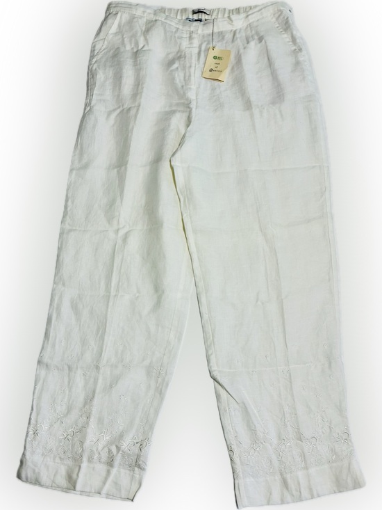 Edward Pants - Irish Linen L NWT VTG Embroidered Straight Leg Linen Pants in White Lightweight